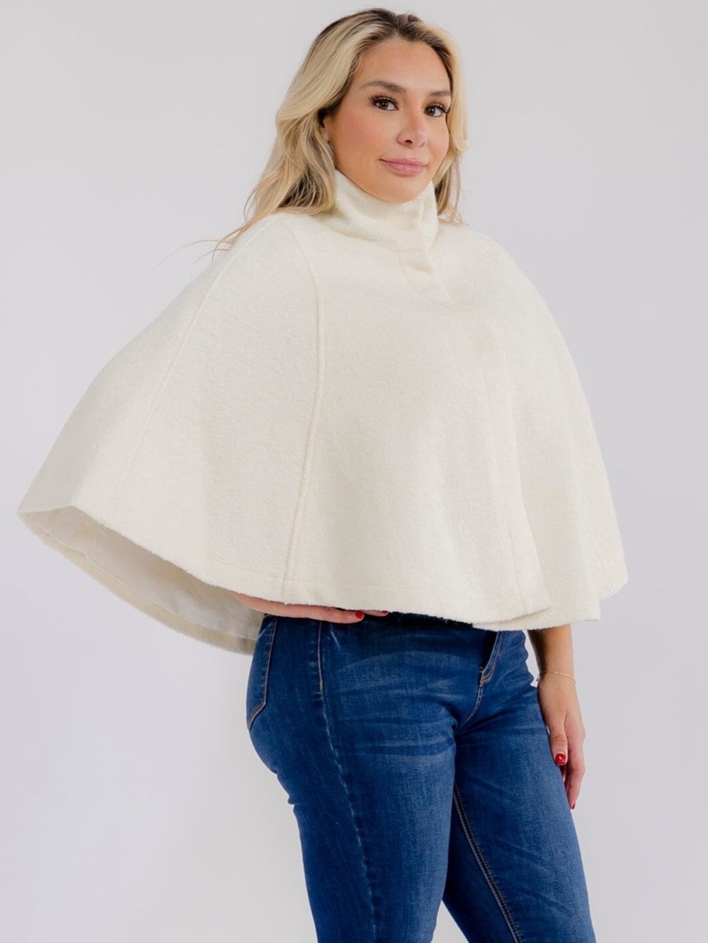 Cream Turtleneck Cape Sweater - Women's Cozy Layer